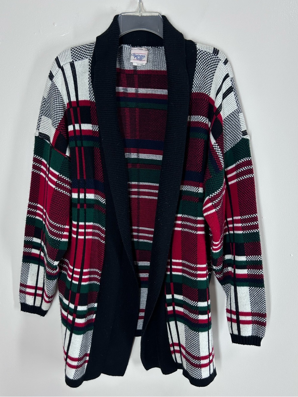 VTG Huntington Ridge Plaid Open Front Duster Cardigan Sweater Red Green Large